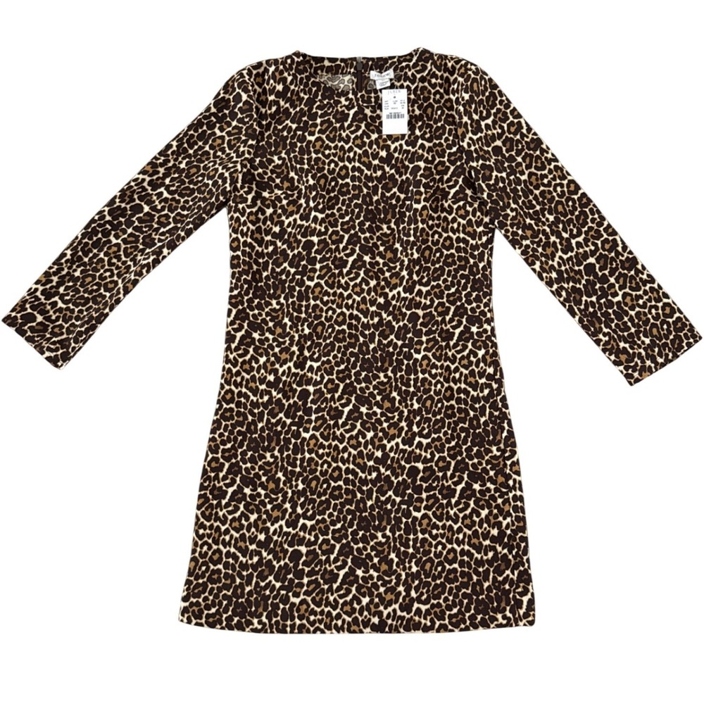 J.Crew Crepe Shift Mini Dress Animal Print Leopard K2150 Size 00 NWT Office - Picture 2 of 10
